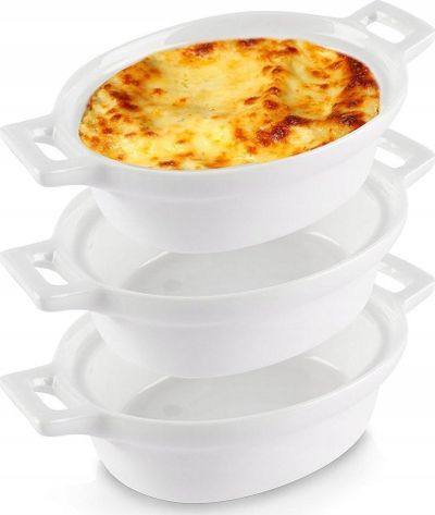 Set pjatancash ovale për pjekje, 3 copë, 120 ml, porcelan i bardhë