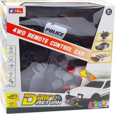 Makina lodër policie me telekomandë Drift Sports Car, 4WD, goma ndërruese, e bardhë blu