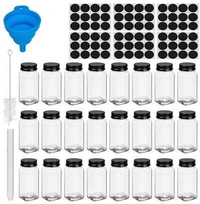 Set kavanoza për erëza Ruhhy, 24 copë, qelq 120 ml, kapakë të zinj