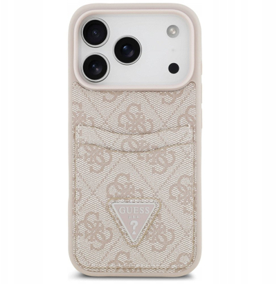 Mbulesë telefoni Guess Hardcase 4G Double Card Triangle për iPhone 17 Pro, me MagSafe, me hapësirë për karta, rozë
