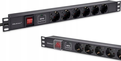 PDU alumini Qoltec për RACK 19", 1U, 6x SCHUKO 16A, i zi