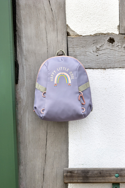 Çantë shpine për fëmijë Lässig Tiny Backpack Outdoor Rainbow, poliestër i ricikluar, e papërshkueshme nga uji, lejla pastel
