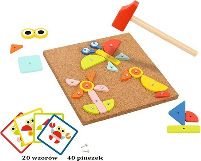 Lodër druri Montessori Woopie Green Cork Hammering Set, dërrasë tapë, forma me ngjyra