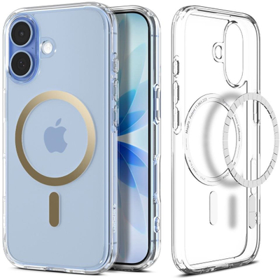 Mbulesë telefoni Spigen Ultra Hybrid MagSafe për iPhone 17, transparente, kornizë ari