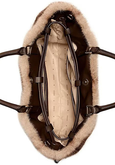 Çantë dore Guess Mavis Satchel, poliestër, Espresso Multi