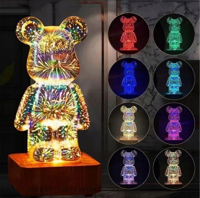 Lampë tavoline dekorative OEM 3D BEAR, LED RGBW, USB 5V, transparente