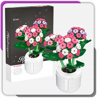 Lodra për ndërtim Stator Pink Hydrangea In A Pot, 342 copa, në vazo, rozë