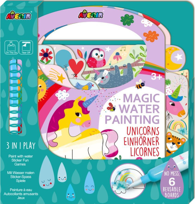 Set pikturimi me ujë Magic Water Painting, temë unicorn, me ngjitëse, për fëmijë 3+