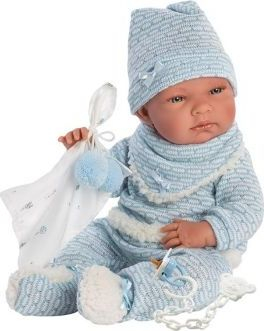 Kukull bebe Llorens New Born Little Boy, 40 cm, trup vinyl, blu