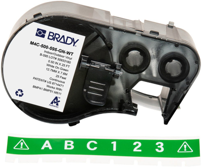 Kasetë etiketuese Brady M4C 500 595 GN WT, vinyl 12.7mm, 7.6m, jeshile me shkrim të bardhë