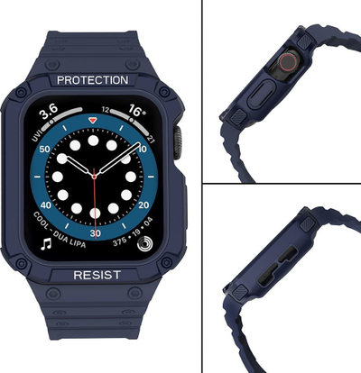 Byzylyk me kasë mbrojtëse Hurtel Protect Strap për Apple Watch 41 40 38mm, i fortë, blu