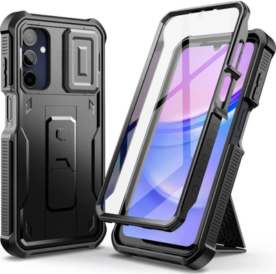 Mbrojtëse telefoni Tech-Protect Kevlar Cam+ për Galaxy A15 4G 5G, 360°, me këmbë mbajtëse, e zezë