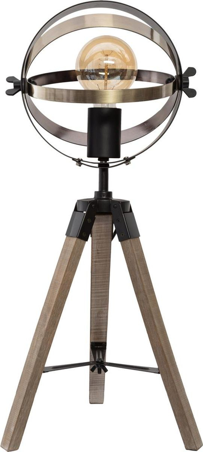 Llambë tavoline Atmosphera Fibi, tripod druri, stil loft, e zezë