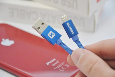Kabllo USB Lightning Swissten Textile 71523206, 1.2m, 3A, e kuqe