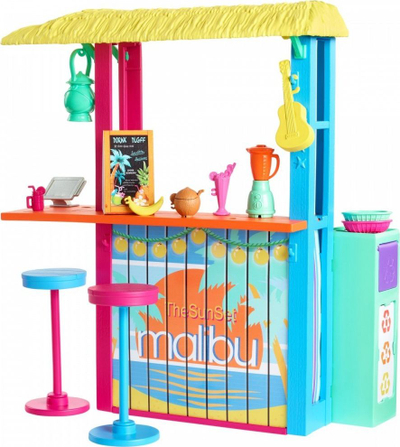 Сет за игра Mattel Барби Ocean Beach Shack, киоск за плажа, со додатоци, повеќебоен
