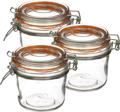 Set kavanozësh qelqi me kapak, 350 ml, 3 copë, transparentë