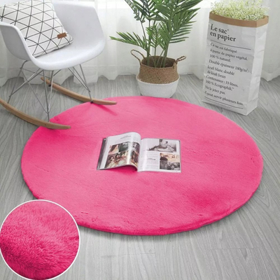Qilim rrumbullak Round Rabbit Rug Silky Rabbit Fur 90, poliester, antirrëshqitës, rozë e ndezur