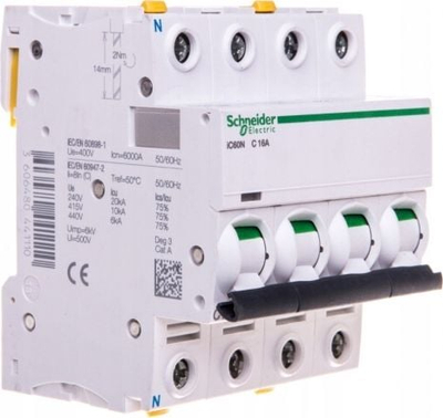 Ndërprerës qarku Schneider Electric iC60N A9F03463, 63A, 400V 4P, gri
