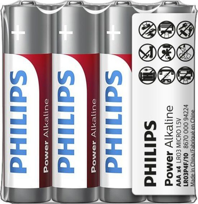 Bateri alkaline PHILIPS LR03P4F Power, AAA, 1.5V, paketim 4 copë