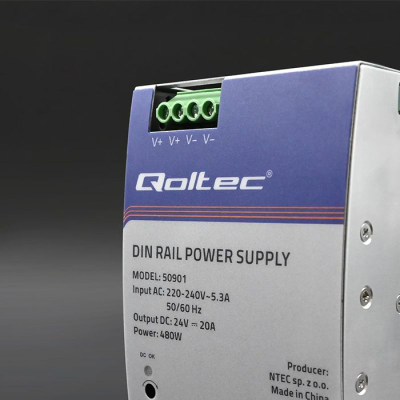 Furnizues energjie DIN Rail Qoltec 50901, 480W, 24V 20A, ngjyrë argjendtë