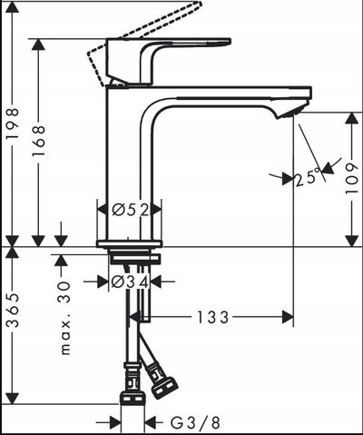 Rubinet lavamani Hansgrohe Rebris S 72520670, njëlevësh, kursen ujë, i zi mat