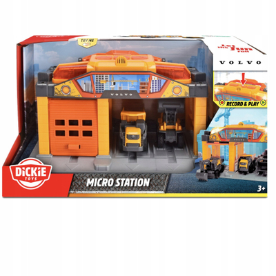 Set lojërash ndërtimi Dickie Micro Construction Station, me drita dhe zë, me 3 vetura Volvo