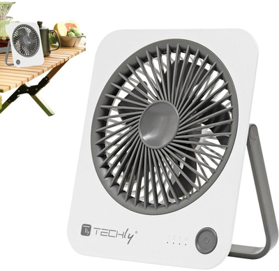 Тересен вентилатор Techly IC-FAN-DSK1WG, пренослив, на батерии, бел