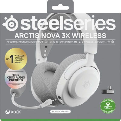 Kufje gaming SteelSeries Arctis Nova 3X Wireless, pa tela, për Xbox edhe PC, të bardha