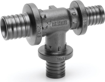 Tee reduktuese Rautitan PX, 25 x 16 x 20 mm, plastike, e zezë