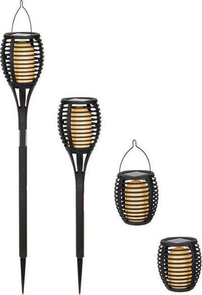 Lampë kopshti me diell Torch Flames 4‑në‑1, LED, 65 cm, e zezë