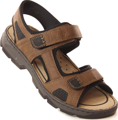 Sandale për burra Rieker M 26156-25, mbyllje me Velcro, taban i butë e fleksibël, kafe