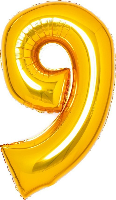Balon me helium numri 9, 47 x 66 cm, ngjyrë ari metalik