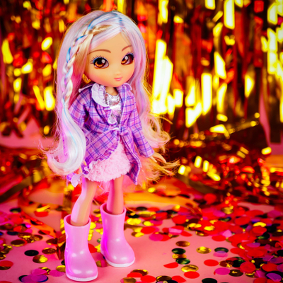 Kukull Giochi Preziosi Unique Eyes Rebecca, flokë shumëngjyrëshe, çizme rozë