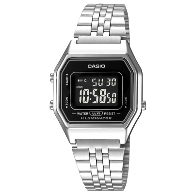 Orë dore Casio LA680WA-1B për femra, digjitale, çelik inoks, argjend