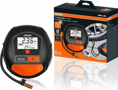 Kompresor gomat OSRAM TYREinflate 1000, digjital, 12V, i zi me portokalli
