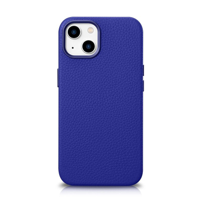 Kapak lëkure iCarer Litchi Premium për iPhone 14, me MagSafe, blu e errët