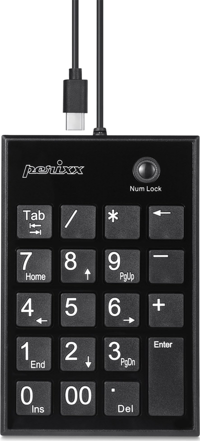 Нумеричка тастатура Perixx PERIPAD 202C, USB C, 2 порти USB A, црна