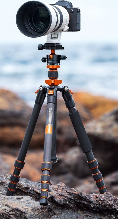 Tripod fotografik K&amp;F Concept SA255C1, fibër karboni, portokalli