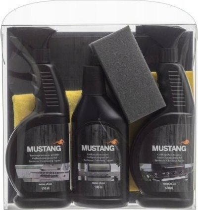 Set për pastrim grili Mustang 298604, 6 pjesë, për BBQ, i zi