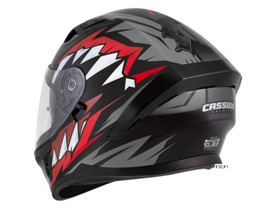 Kaskë moto CASSIDA Orbit StriX 2026, integrale, me vizor dielli, e kuqe, gri, bardhë edhe e zezë