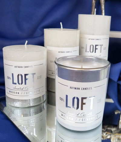 Qiri me erë Artman Candles Loft, aromë shafran dhe kanellë, gotë, i bardhë