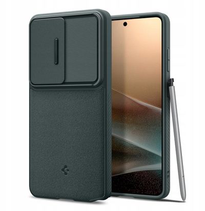 Kapak telefoni Spigen Optik Armor, për Samsung Galaxy S26 Ultra, me mbrojtës kamere, jeshil i errët