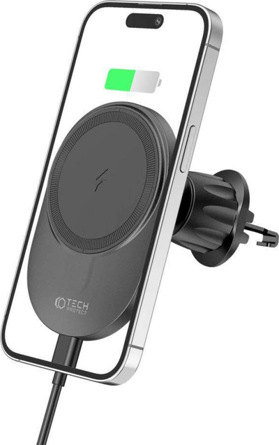 Mbajtëse magnetike për makinë Tech-Protect MM15W-V1, MagSafe, karikim wireless 15W, e zezë