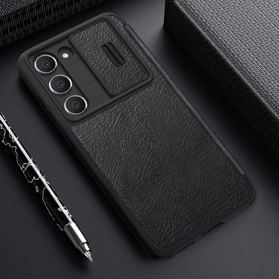 Mbrojtëse telefoni Nillkin Qin Book Pro për Samsung Galaxy S23 Plus, lëkurë PU, kapak rrëshqitës kamere, e zezë