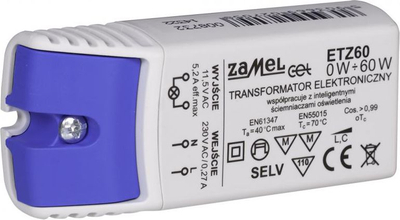 Transformator elektronik Zamel ETZ60, 230V në 11.5V, 0-60W, i bardhë