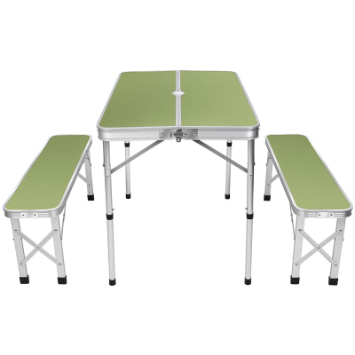 Set kampingu Enero Folding Tourist, tavolinë 90x60x70 cm, 2 stola alumini, jeshile