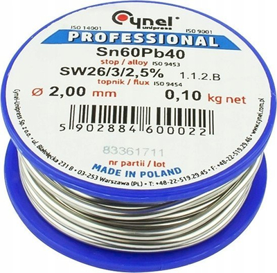 Tel saldimi Cynel Sn60Pb40, 2.0mm, 100g, argjend