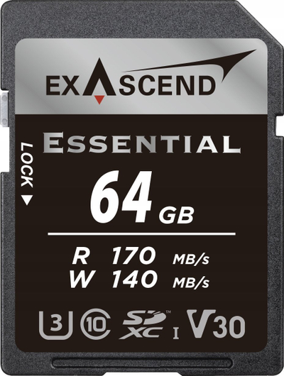 Kartë memorie Exascend Essential, 64GB, SDXC UHS I U3, e zezë argjendtë
