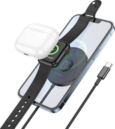 Karikues wireless 3 në 1 Hoco, magnetik, Type C, i zi