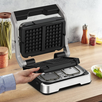 Pjata waffle Tefal XA730810 OptiGrill, pajisje belge, jo-ngjitëse, e zezë